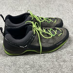 Salewa Mountain Trainer Hiking Shoes Mens 13 Black Gray Suede Vibram *No Insoles